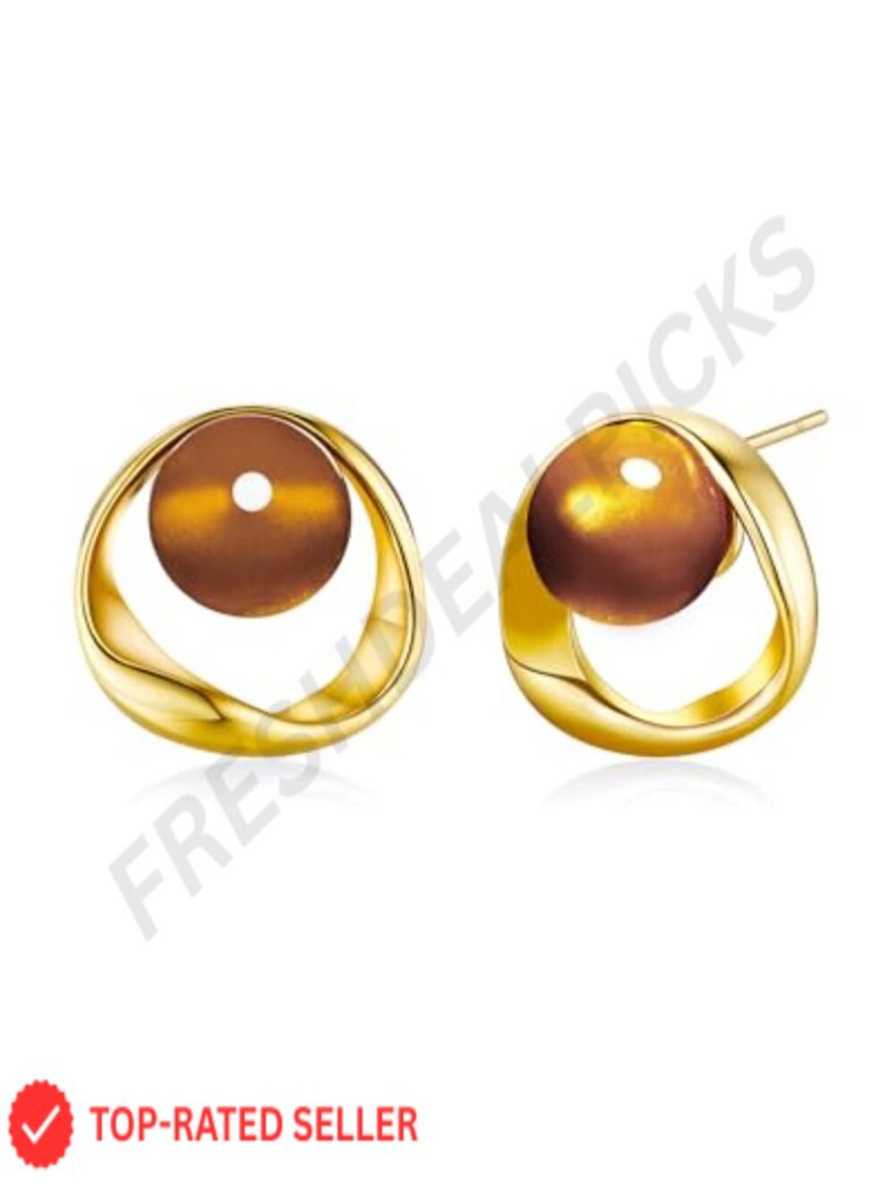 18K Gold Plated Amber Brown Resin Stud Earrings